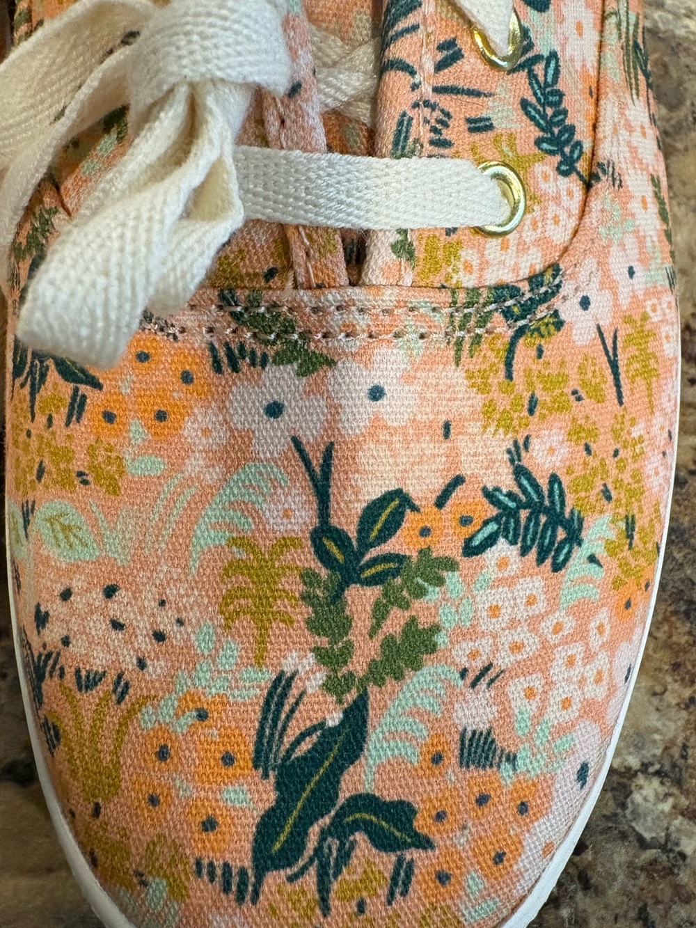 Keds Peach Floral Canvas Sneakers with Green Accents - Picture 5 of 6